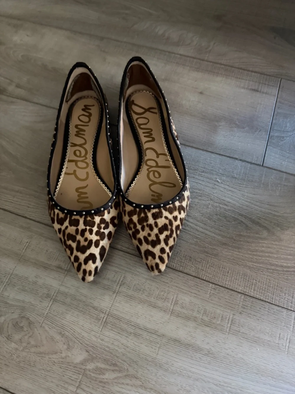 Sam Edelman Leopard-Print Pointed Toe Flats in Brown and Black - Picture 2 of 3